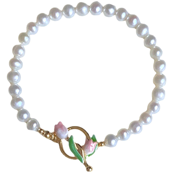 Wholesale New tulip bracelet with versatile temperament, pieced together with pearl bracelets, niche and simple accessories