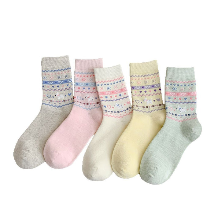 Wholesale Cute butterfly knot pile socks in the middle tube, retro style