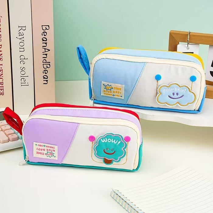 Wholesale Fabric Large Capacity Light Blue Cartoon Pencil Case For Students Back To School Gift Box