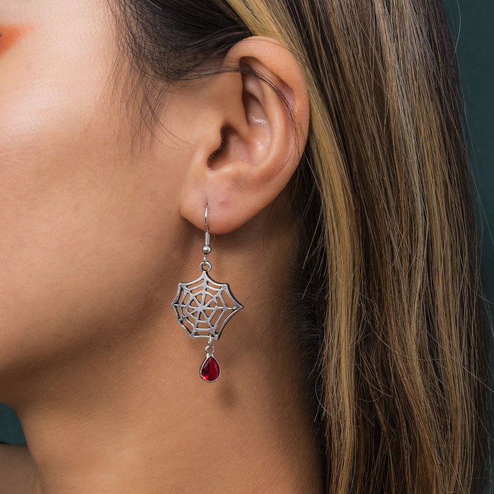 Wholesale Plated Alloy Gothic  Earrings Set With Ghost  Web And Dark Red Demon Chain Design Trendy Jewelry Accessory For Party Wear