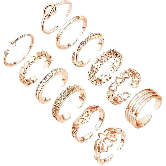 Wholesale Rose Ring Personalized Simple Love Butterfly Palm Moon Diamond Set 12 Piece Set