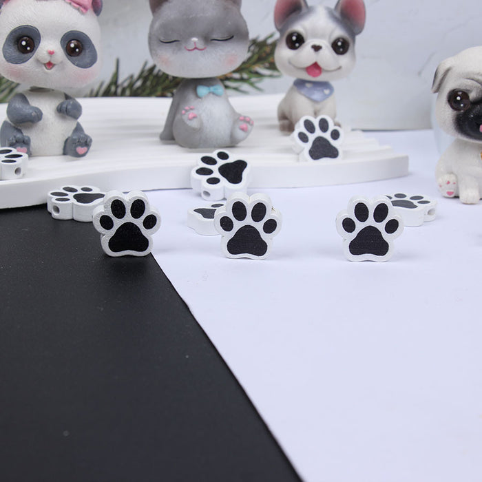 Wholesale 50PCS Dog Paw Pink Black Cat Paw Bone Wooden Beads JDC-BDS-TianYue020