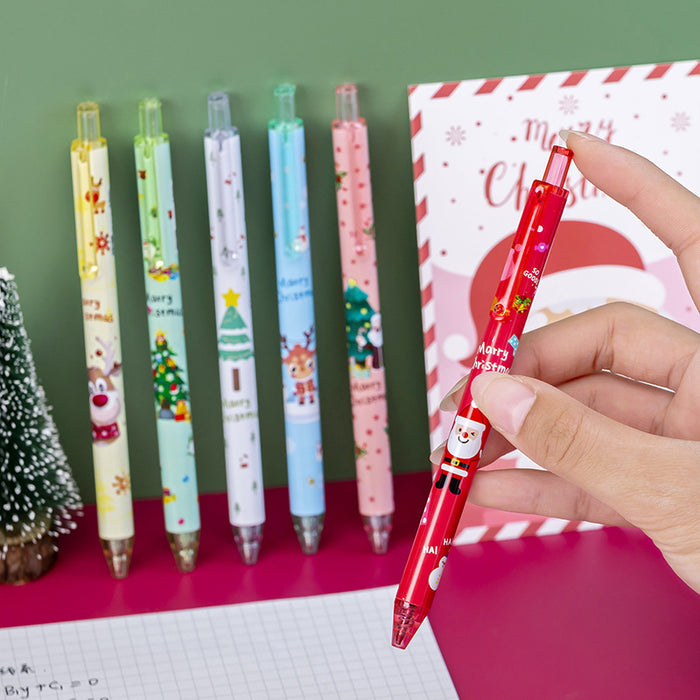 Wholesale Christmas cartoon push gel pen student stationery black push creative signature pen