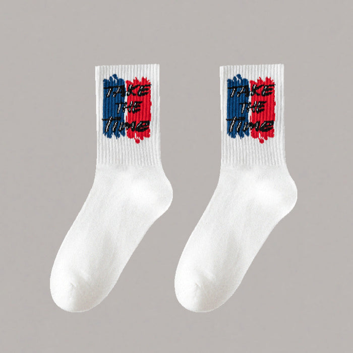 Wholesale 5pcs White socks men' s mid-calf socks autumn and winter basketball socks couple stockings black and white sports socks