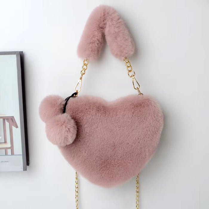 Wholesale Winter Plush Bag Simple All-match Heart-shaped Bag Shoulder Crossbody Women's Bag Valentine's Day Gift