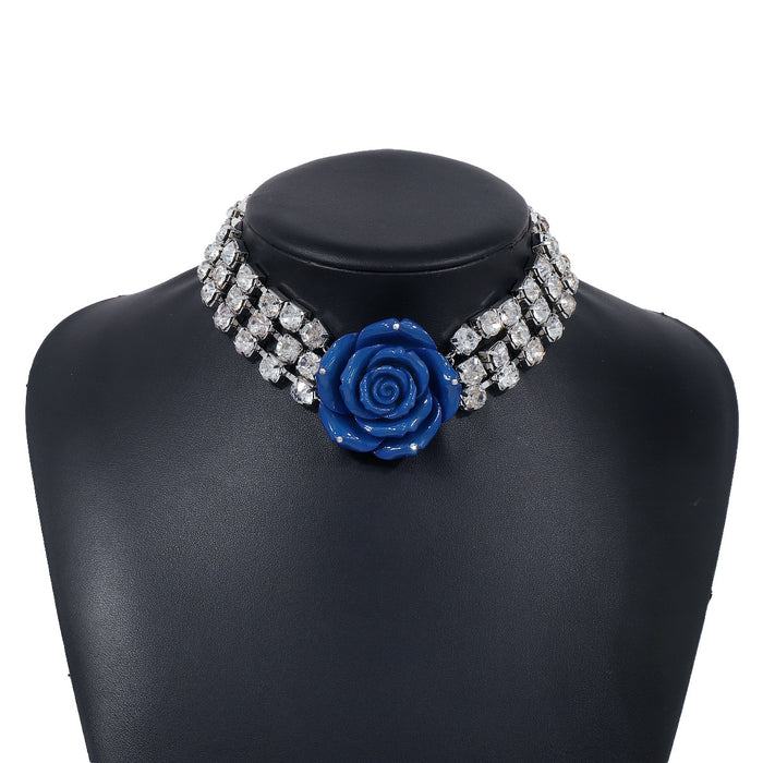 Wholesale Diamond Inlaid Three-dimensional Rose Flower Necklace JDC-NE-QianDi024