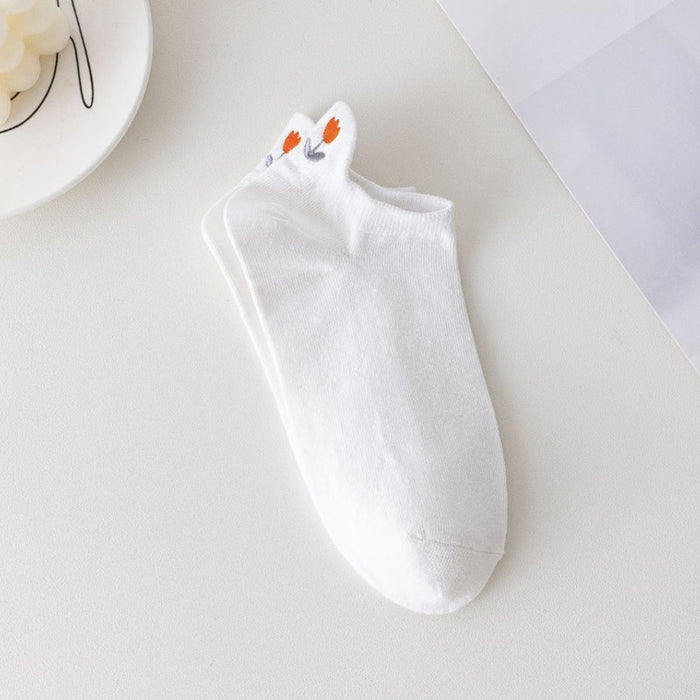 Wholesale Socks Cotton Shallow Socks Embroidered Small Flower Cartoon Short Ship Socks at the Heel