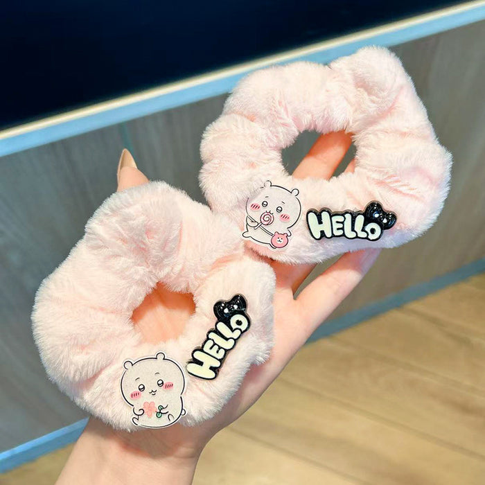 Wholesale Cute cartoon plush hair tie with letters for girls.