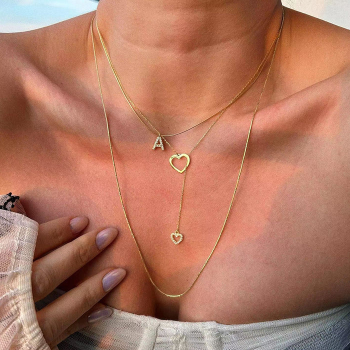 Wholesale Versatile jewelry, letter necklace, alloy heart tassel, three-layer necklace