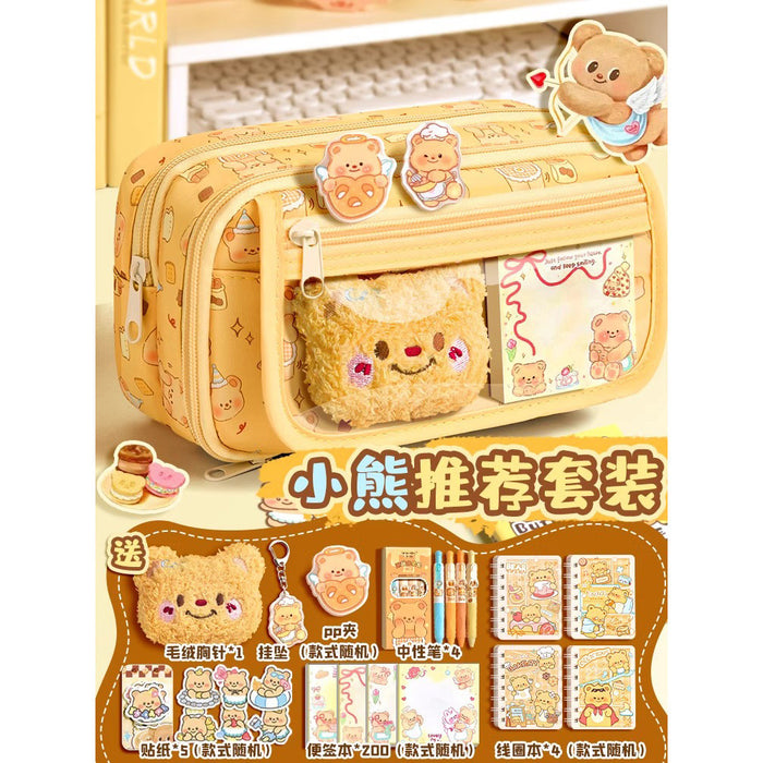 Wholesale Trendy Cute Pencil Case Large Capacity 9-Layer Flip with Butter Bear Design for Students stationery