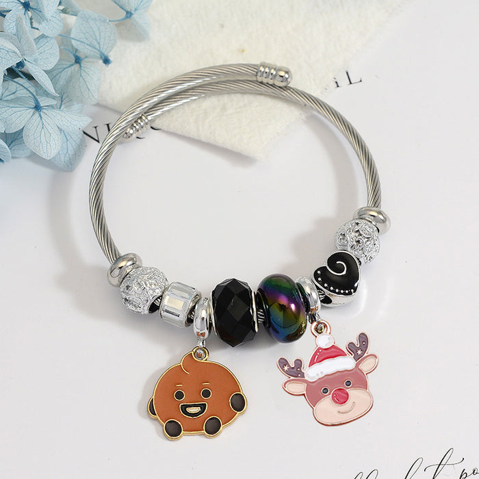 Wholesale Stainless Steel Electroplated Christmas Reindeer Bell Charm Bracelet MOQ≥2