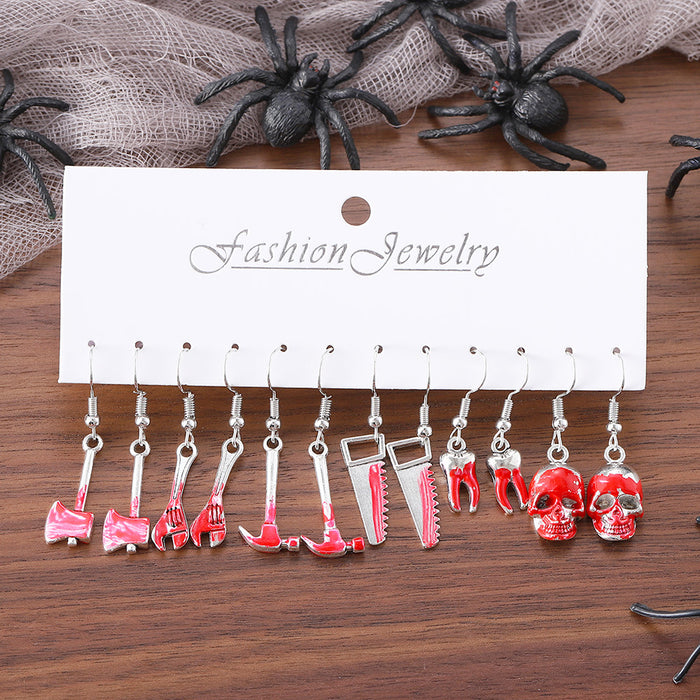 Wholesale Festival Hot Sale Simulation Blood Tool Skull Pendant Earrings Funny  Earrings suit