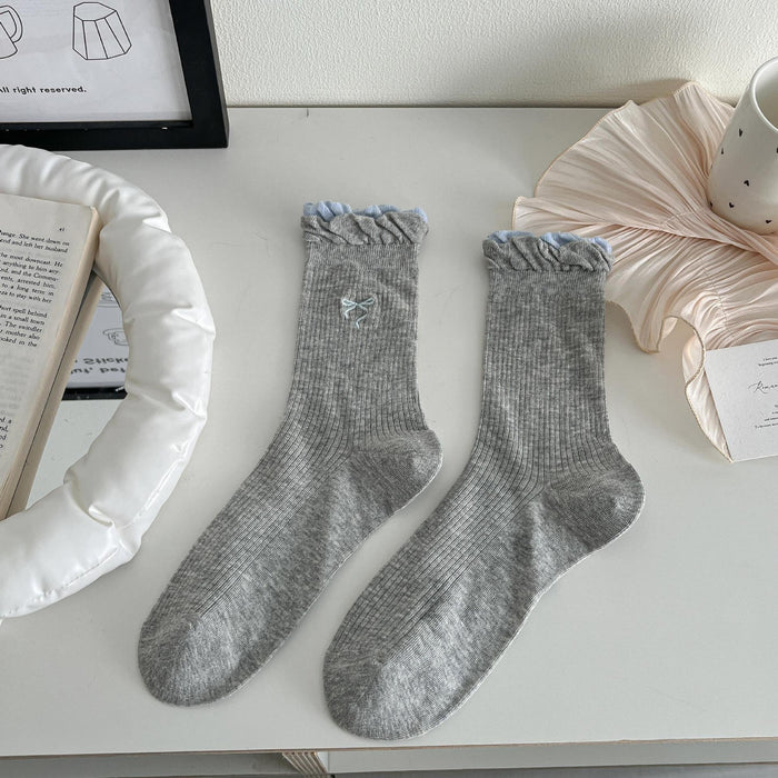 Wholesale Socks, thin, mid tube, antibacterial, hollowed out, butterfly knot embroidered, versatile socks