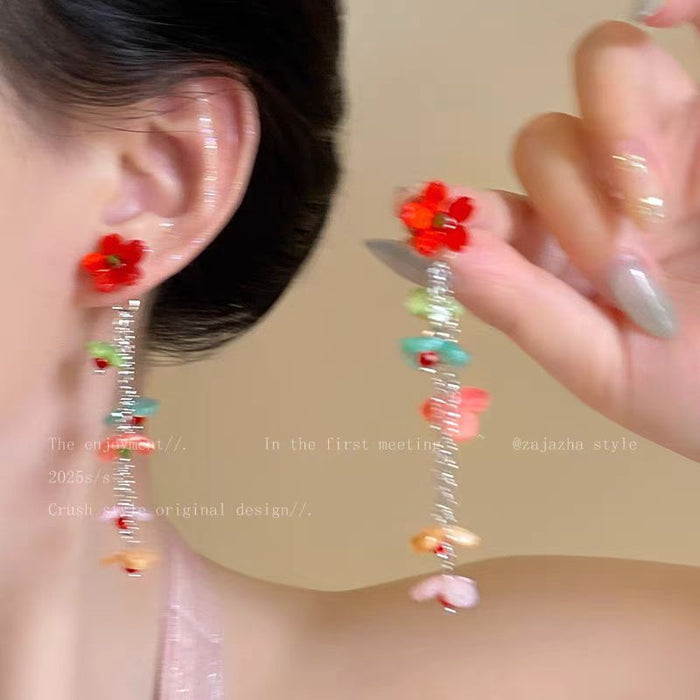 Wholesale Beaded flower tassel earrings with temperament earrings