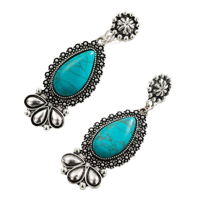 Wholesale Exaggerated teardrop earrings inlaid with turquoise