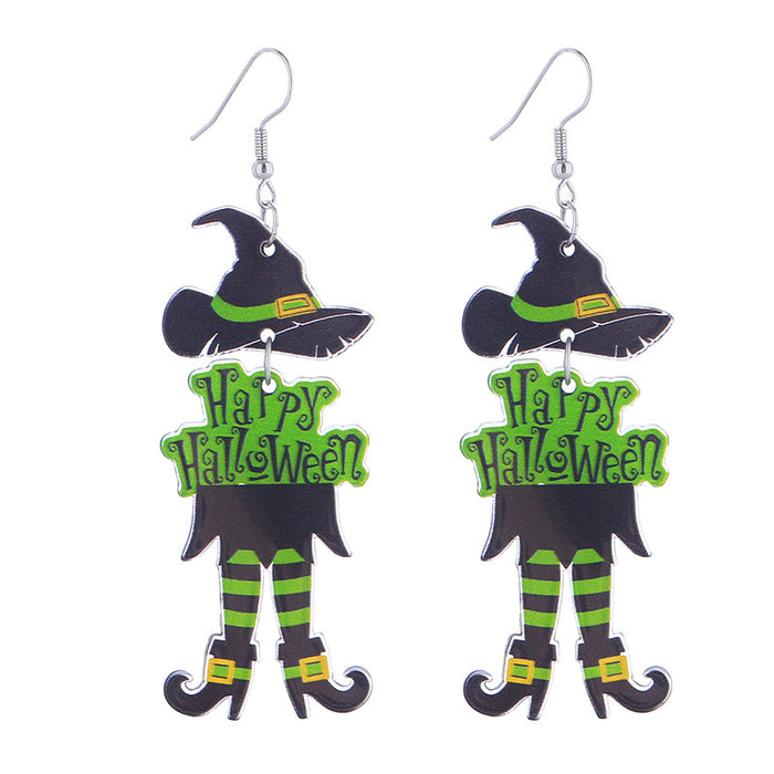 Wholesale  Earrings Acrylic Double-Sided Long-Legged Witch Pumpkin Man Skull Horror Atmosphere Earrings
