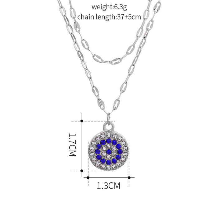 Wholesale Crystal new gold-plated Devil's Eye double-layer necklace, fashionable and personalized alloy pendant, sweater chain