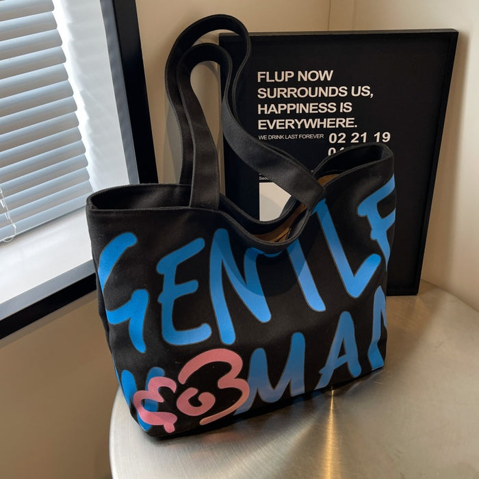 Wholesale Single shoulder commuting tote bag with letter canvas bag