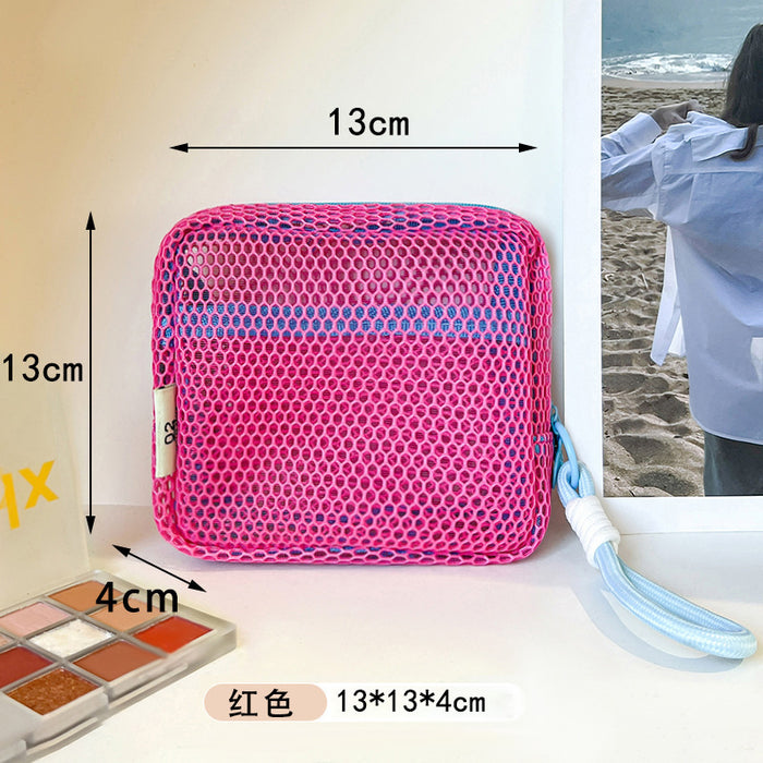 Wholesale mini coin purse large capacity mesh cosmetic bag dopamine mesh cloth lady mouth red envelope color