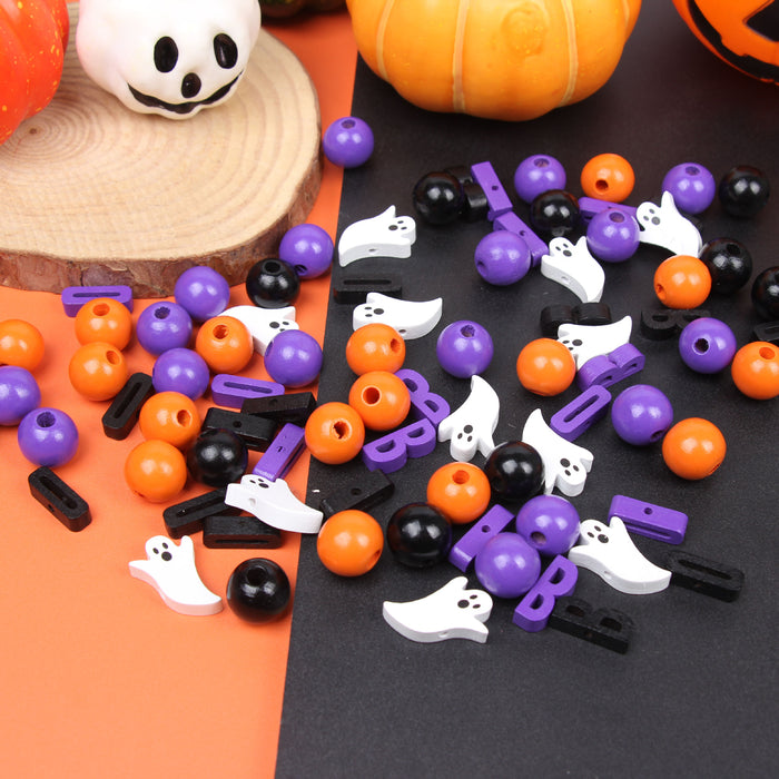 Wholesale 50PCS Halloween Ghost Face Hemp Rope DIY Tassel Wooden Beads JDC-BDS-TianYue013