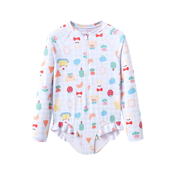 Wholesale Children's swimsuit, girls' long sleeved one-piece swimsuit, new style, children's baby floral swimsuit, baby sunscreen outfit