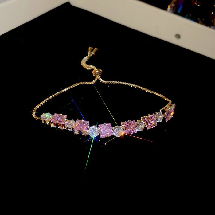 Wholesale Pink Zircon Geometric Round Pull-out Bracelet
