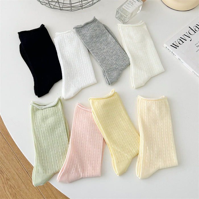 Wholesale Socks with hollow mesh and boneless stacking, rolled edge socks, mid tube socks