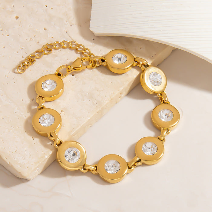 Wholesale Stainless Steel Bracelet Roman Disc Inlaid with Diamonds High-End Jewelry Ins Style Pig Nose Buckle Bracelet