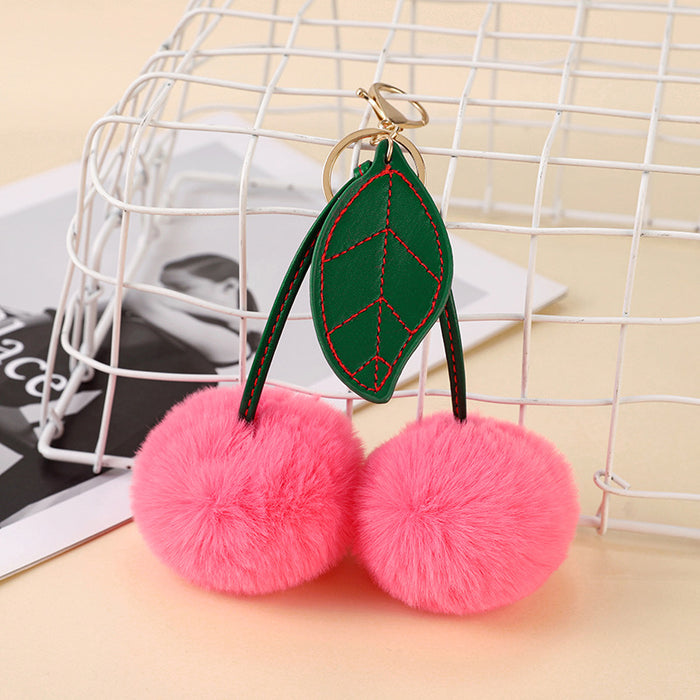 Wholesale Fashion Red Plush Cherry Keychain Pendant Pom-Pom Bag Charm Decorative Accessory