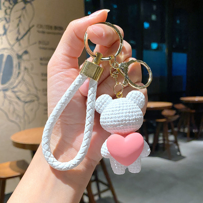 Wholesale Cartoon yarn, heart-shaped weaving pendant, car keychain accessories, keychain