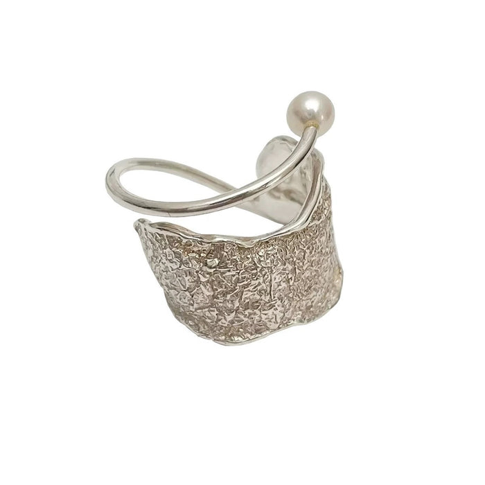 Wholesale Geometric Line Texture Ring Simple Light Luxury Double Layer Niche Silver Plated Open Mouth Food Ring