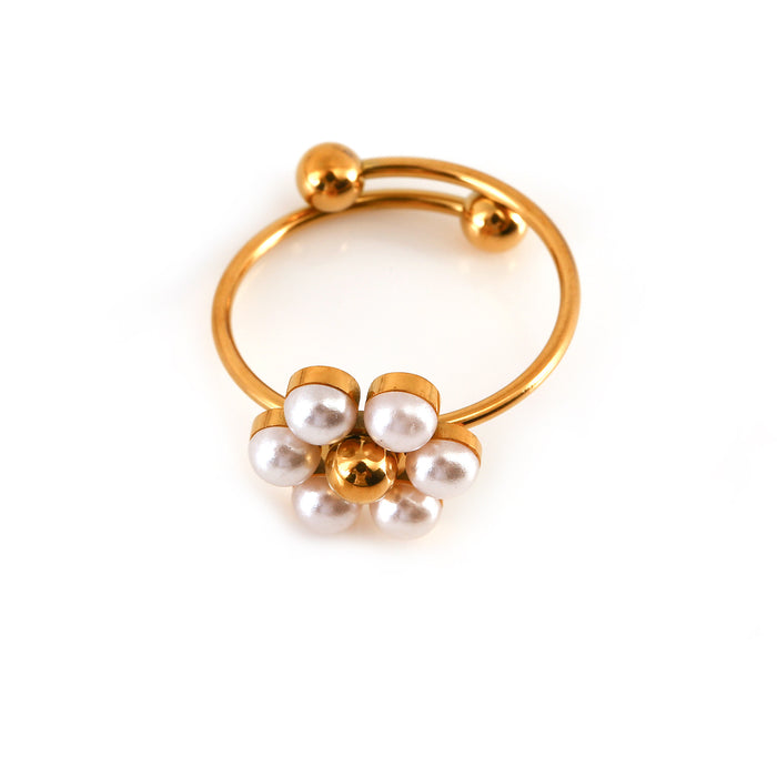 Wholesale Fashion stainless steel daisy flower necklace with pearl inlay, simple petal necklace, ring set wholesale