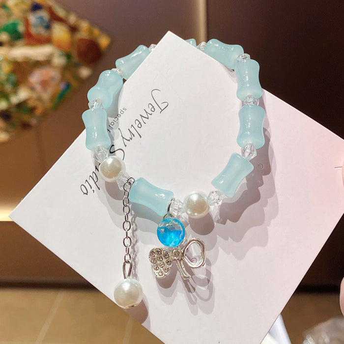 Wholesale Hand Beaded Powder Pink Bamboo Four Leaf Clover Bracelet MOQ≥2