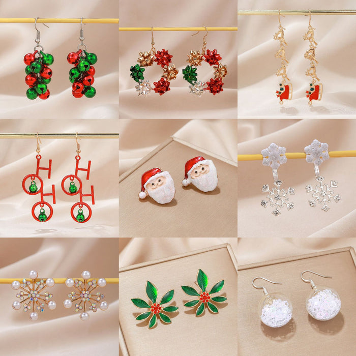 Wholesale Christmas element earrings female red and green color matching  snowflake creative Christmas earrings