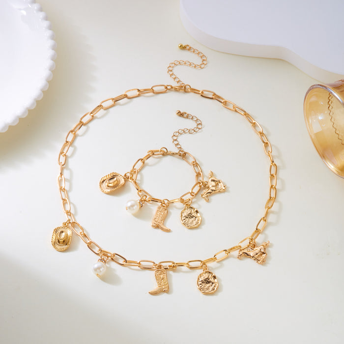Wholesale Vintage Bohemian Western Style Cowboy Hat Boots Pendant Necklace Bracelet