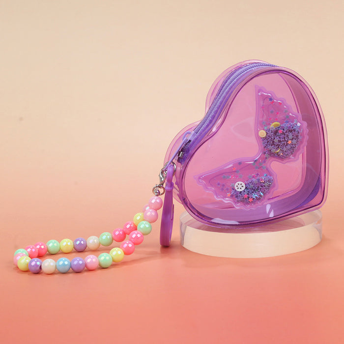 Wholesale PVC Transparent Heart Wings Coin Purse Waterproof Earphone Bag Stylish Girly Storage Pouch