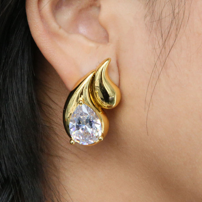 Wholesale  geometry earrings  18K gold large zircon brass water drop earrings