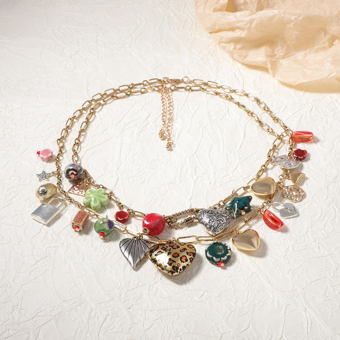 Wholesale Double Layer Stacked Alloy Pendant Necklace Versatile Casual