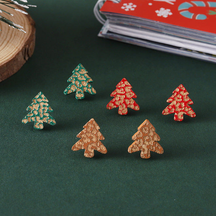 Wholesale Christmas Wood Carved Tree Earrings