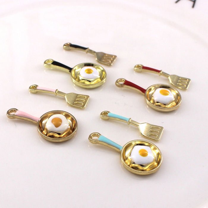 Wholesale 10pcs  jewelry accessories alloy color oil pan fried egg spatula earrings pendant key pendant