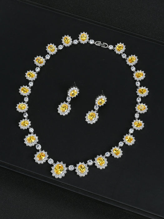 Wholesale Luxury Zircon Necklace Earrings suit  Banquet Jewelry Oval Women' s Holiday Wear