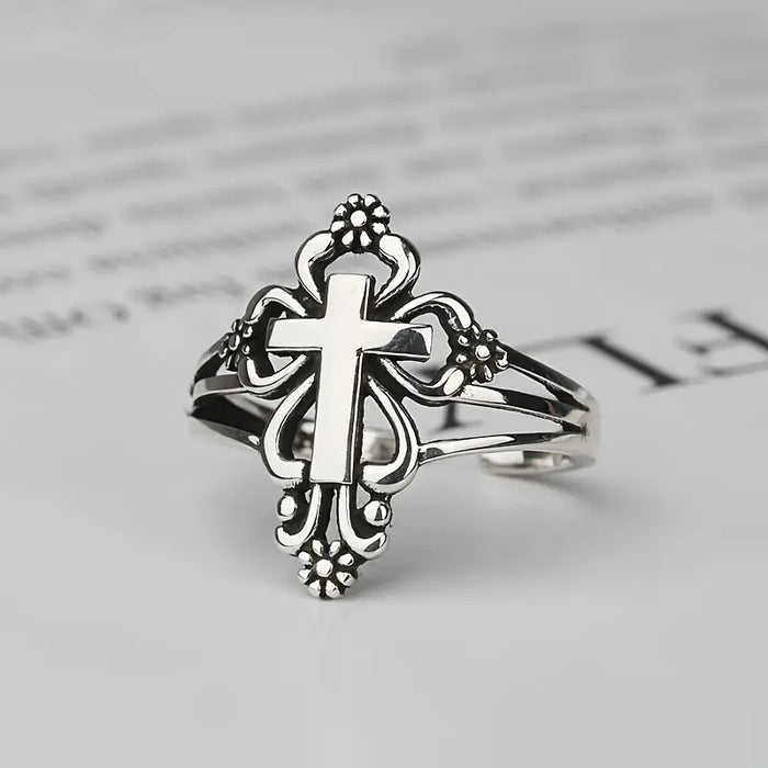 Wholesale Ring retro cross unisex flower design paired with high-quality jewelry
