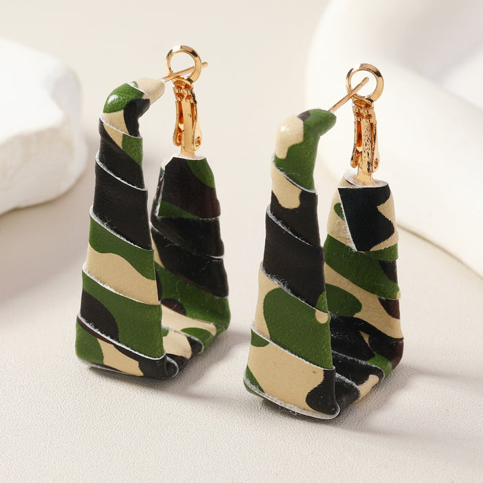 Wholesale Vintage/Black and White/Leopard print/Military green camouflage/Leather hand woven earrings