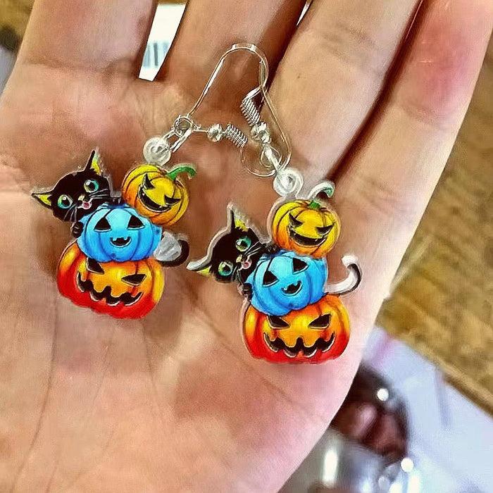 Wholesale Halloween Black Cat Three Pumpkin Acrylic Earrings JDC-ES-WenT022