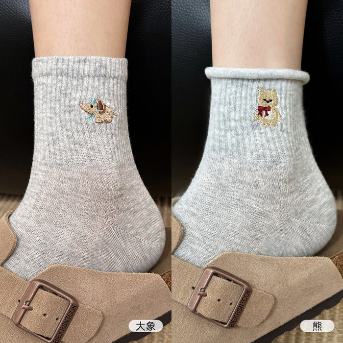 Wholesale Cotton socks, mid tube socks, cartoon embroidered lace socks, cute sports socks