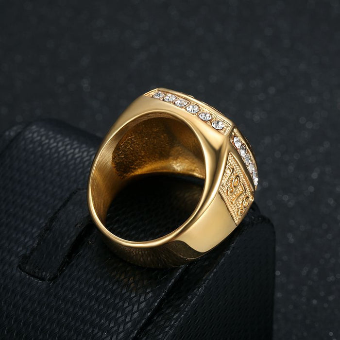 Wholesale Stainless Steel Vacuum Gold Plated Diamond Eagle Men's Ring JDC-RS-HongX010