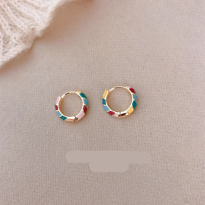 Wholesale color drop glaze enamel circle earrings women's  retro ear ring ear buckle