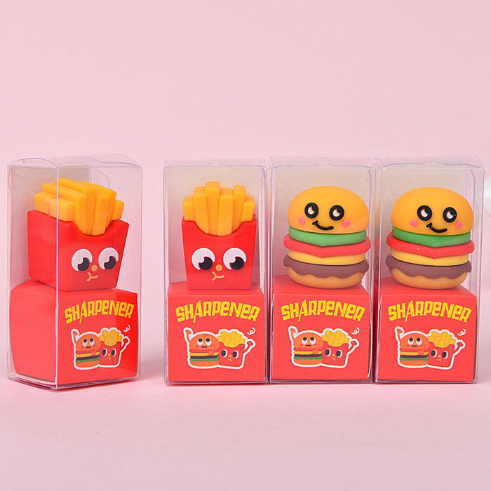 Wholesale 24pcs Cute fries hamburger cartoon students pencil sharpener pencil sharpener