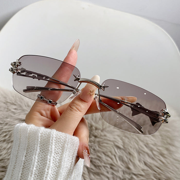 Wholesale Star frameless sunglasses, fashionable and personalized bow sunglasses