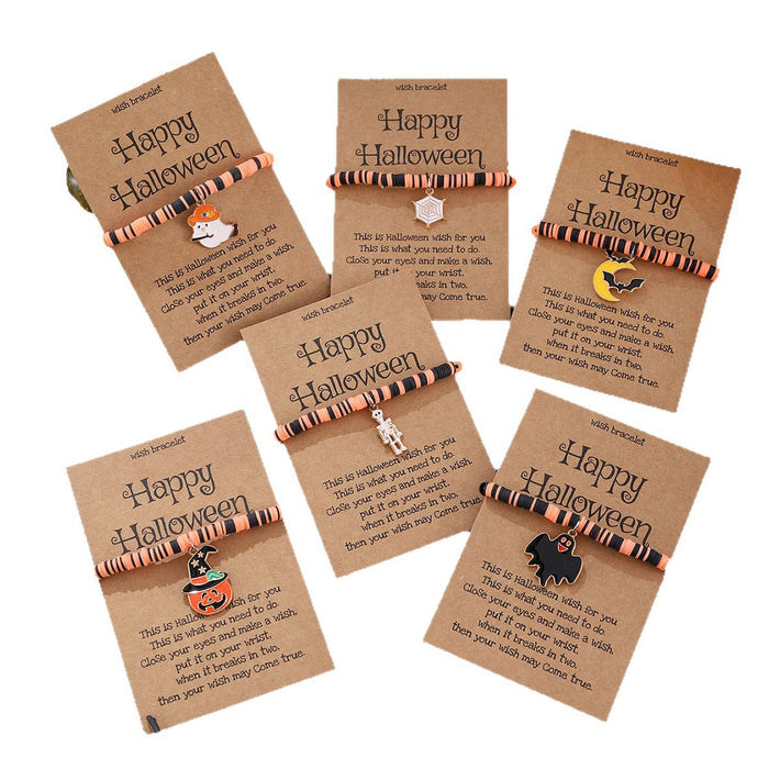Wholesale  ghost pumpkin skull pendant polymer clay blessing card elastic adjustable bracelet